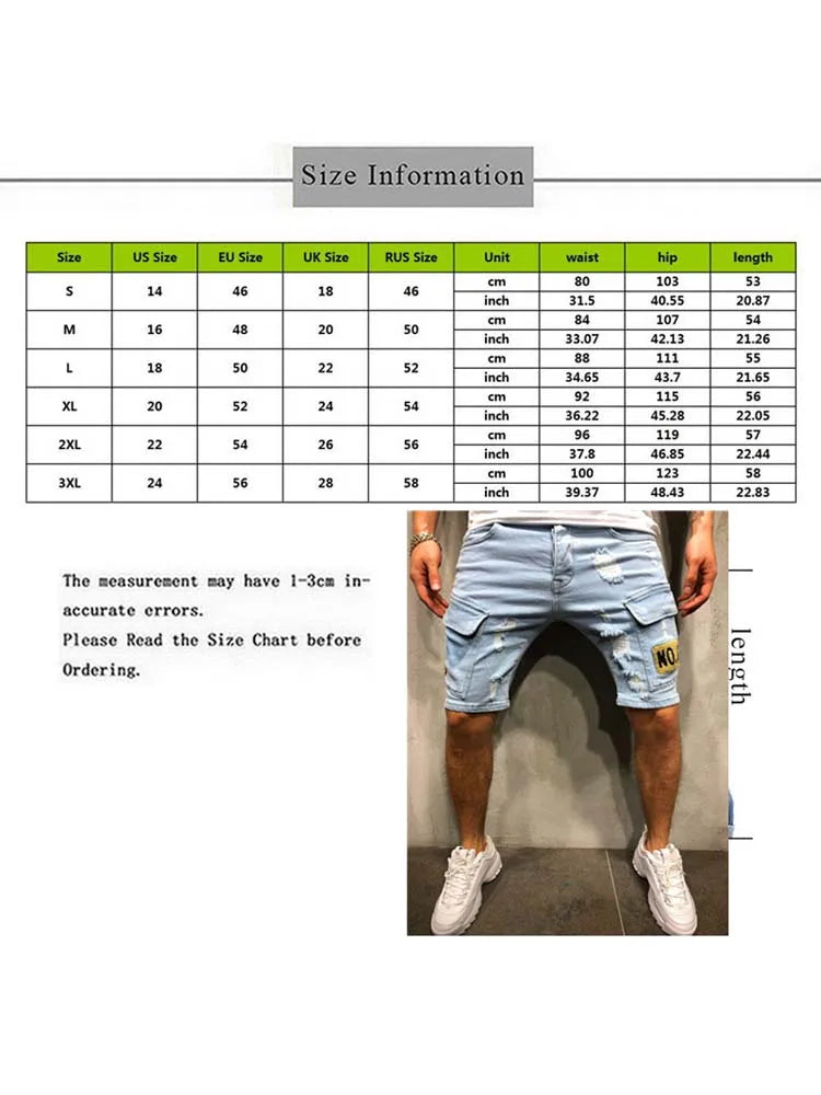 Men's Y2K Summer Ripped Shorts Jeans Badge Pants Stretch
