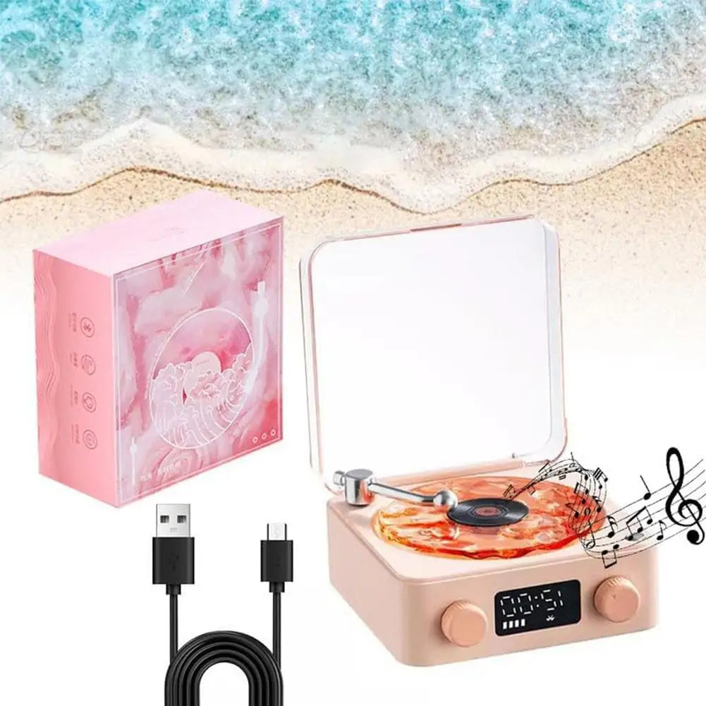 Wireless Portable The Waves Vinyl Player Mini Portable Retro Sleep Aid Speakers Adjustable RGB Lights For Bedroom Office
