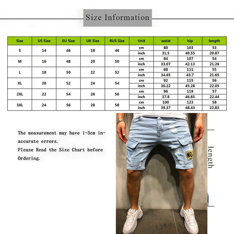 Men's Y2K Summer Ripped Shorts Jeans Badge Pants Stretch